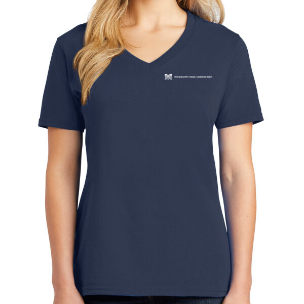 Port & Co Women's Core Cotton V-Neck Tee - Printed Logo Thumbnail